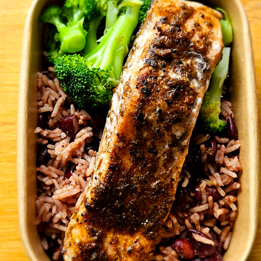 Spooner Meals Jerk Salmon, Rice and Peas