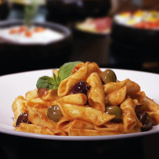 Delita Garganelli Pasta with Roasted Cherry Tomatoes and Olives - Delita