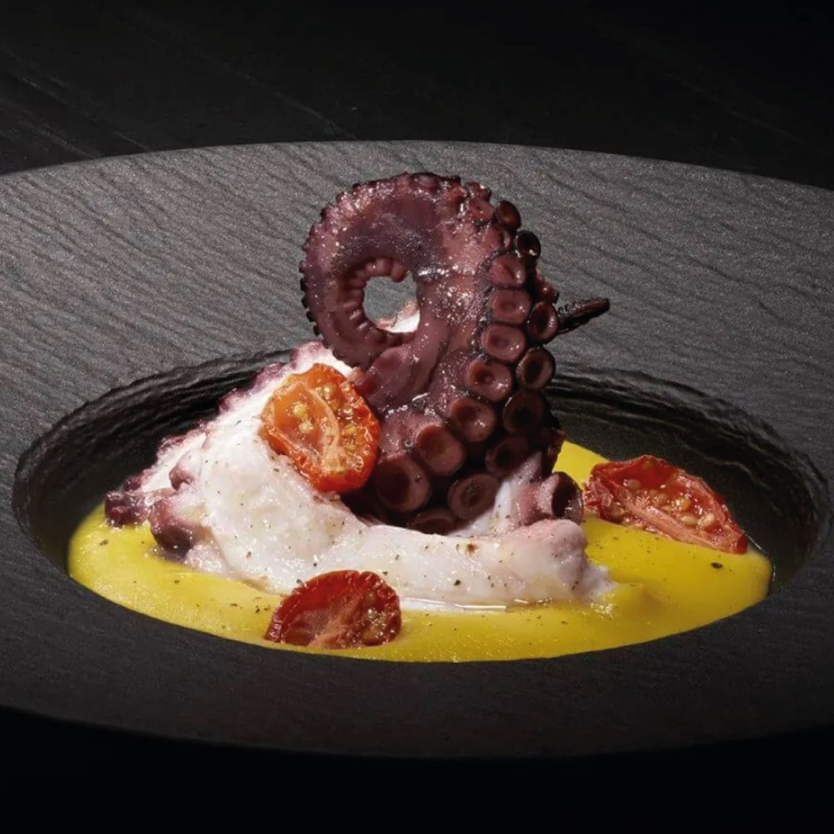 Delita Octopus with Roasted Cherry Tomatoes in Saffron Potato Cream - Delita